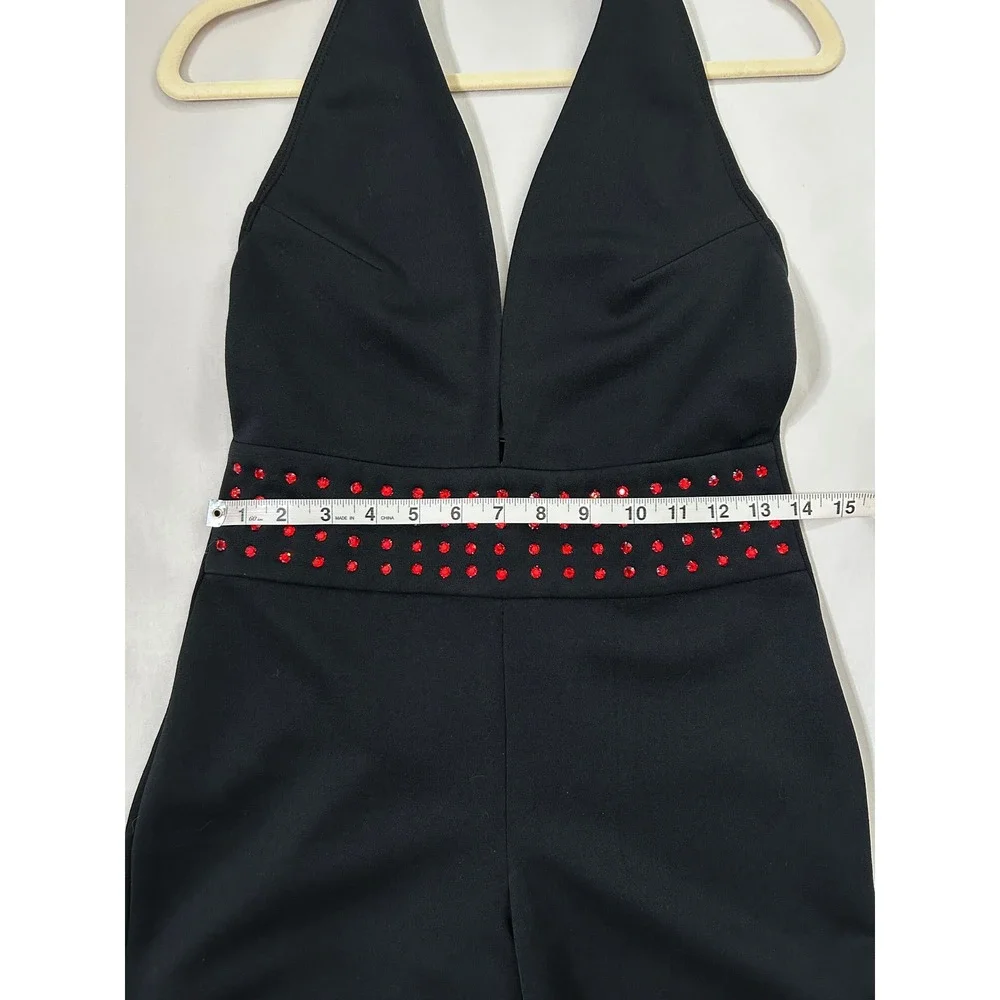 VNTG 90's/00's Fredericks of Hollywood Halter Jumpsuit Red Rhinestones Small